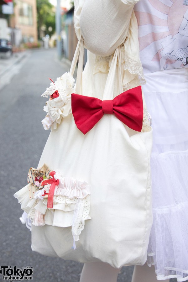 Handmade bag with red satin bow