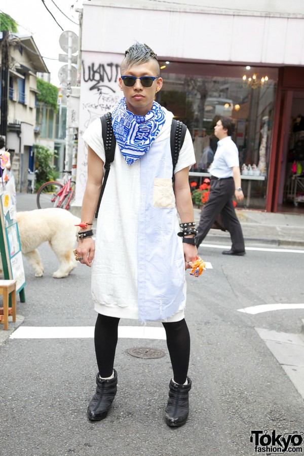 Long Mikio Sakabe top w/ blue & white scarf