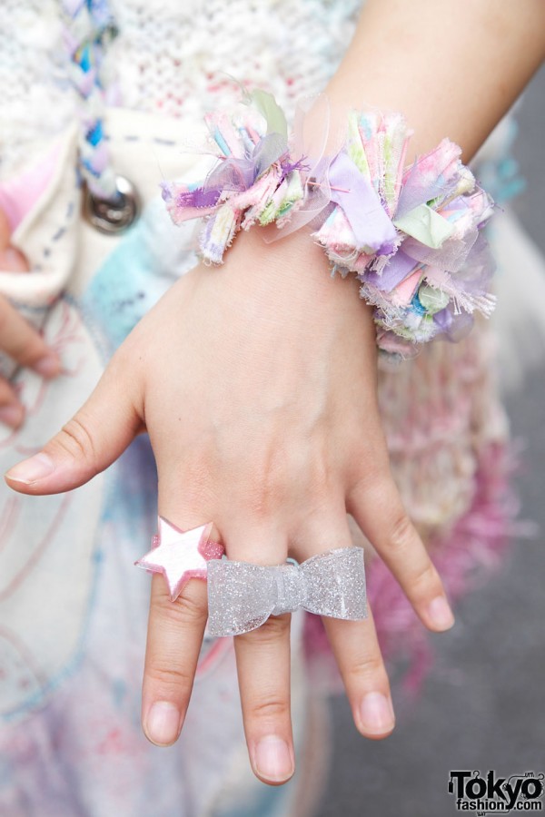 Fabric bracelet, star & bow rings