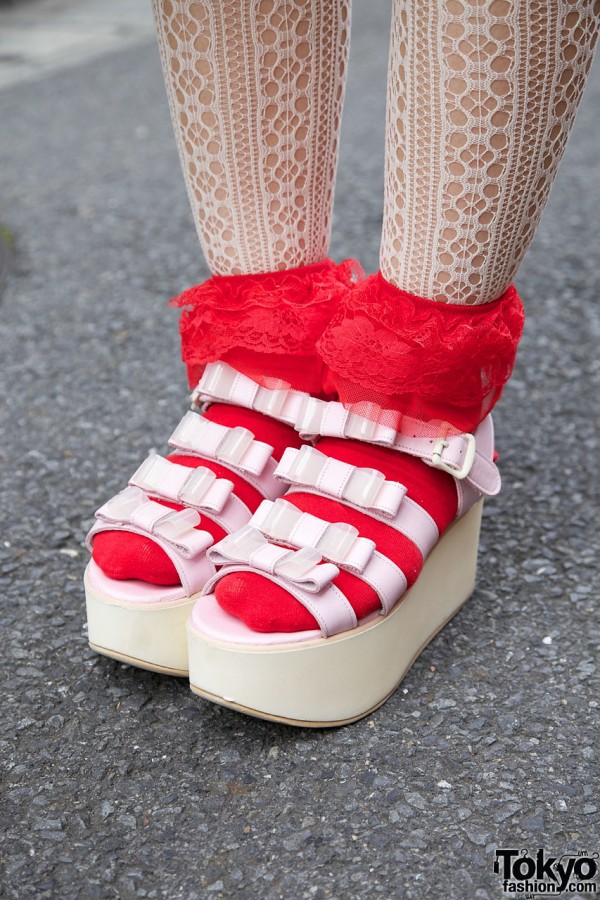 Red lace-cuffed socks & Tokyo Bopper platform shoes