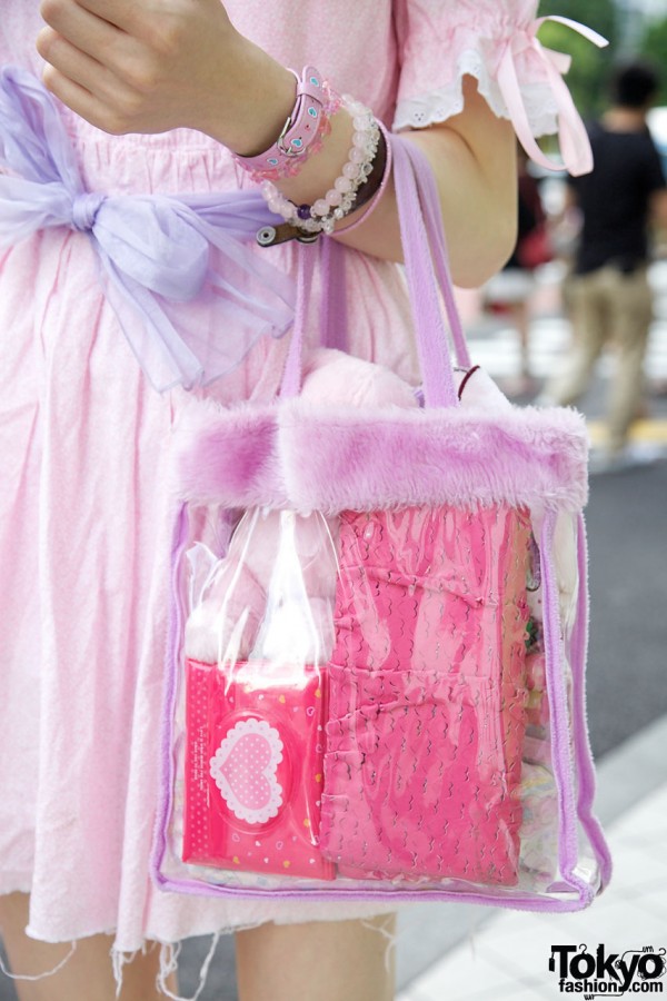 Transparent Spank! purse w/ lavender fur trim