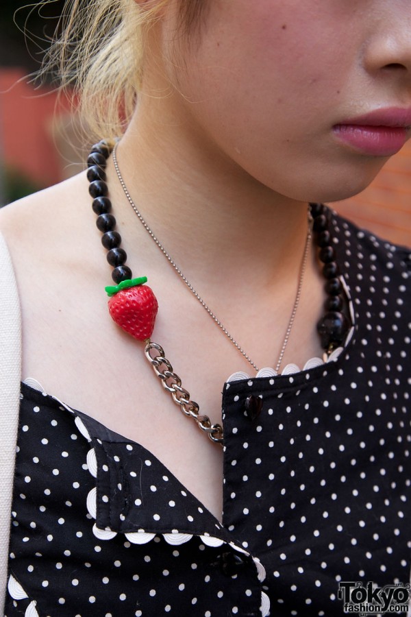Bead, chain & strawberry necklace