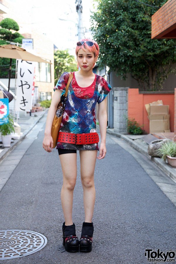 Ayaka’s Pink Hair, Tie Dyed Crochet Vest & Demonia Shoes