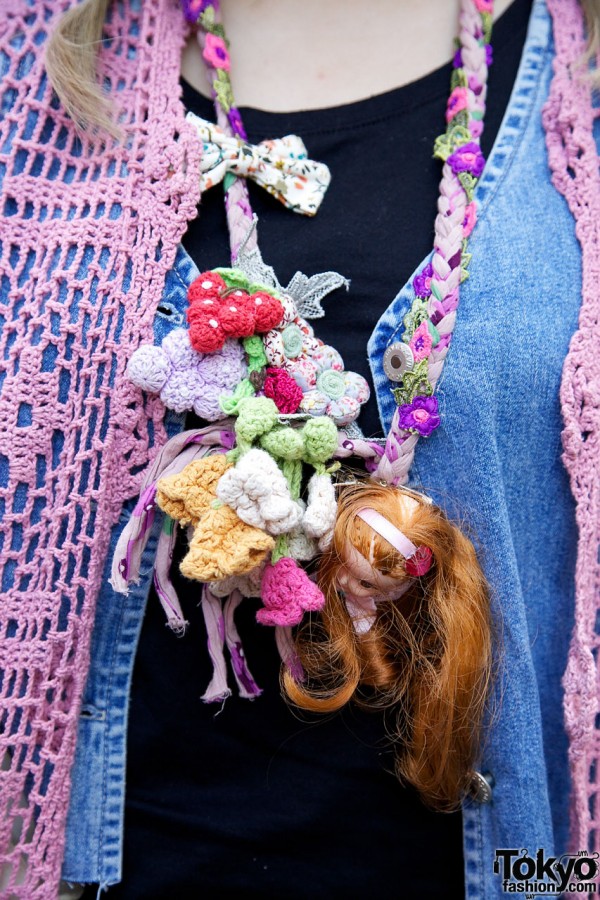 Handmade necklace w/ doll's head