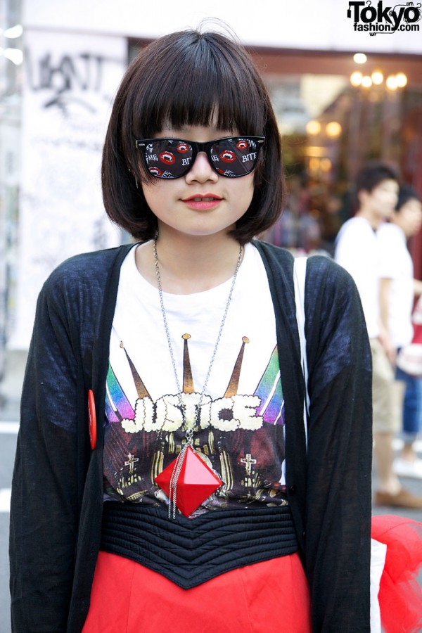 Justice t-shirt & black cardigan