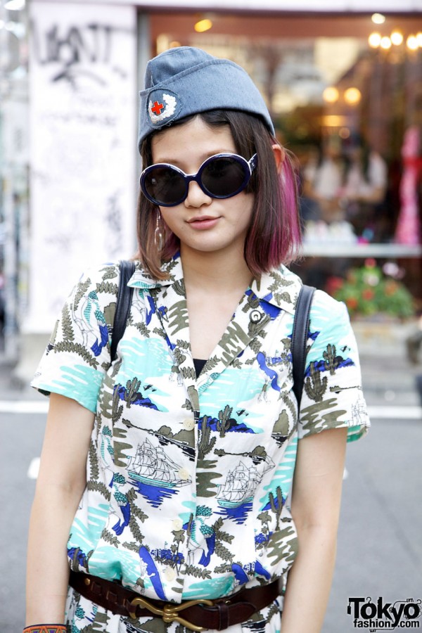 Tropical print dress & Chanel sunglasses