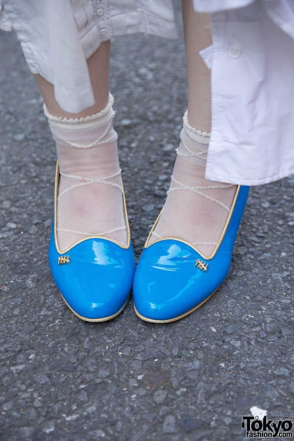 Bright blue flats w/ sheer socks