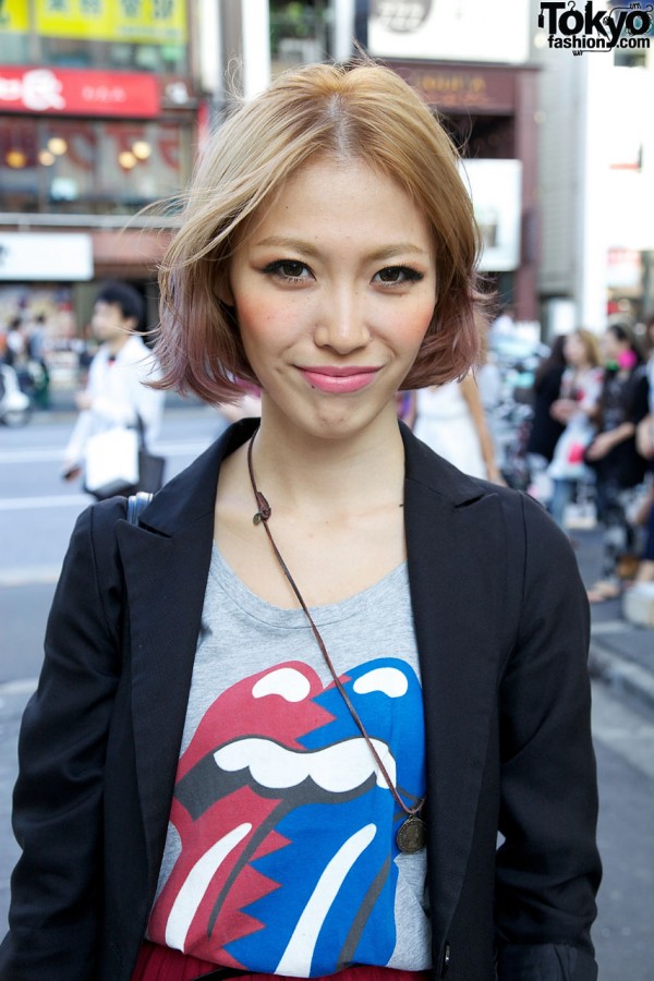 Tuxedo-style jacket & Rolling Stones t-shirt