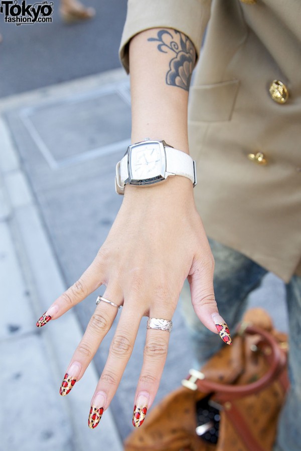 Silver watch & leopard print nail tips