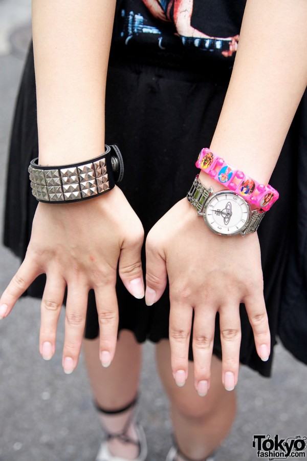 Studded wristband, Westwood wach & plastic bracelet