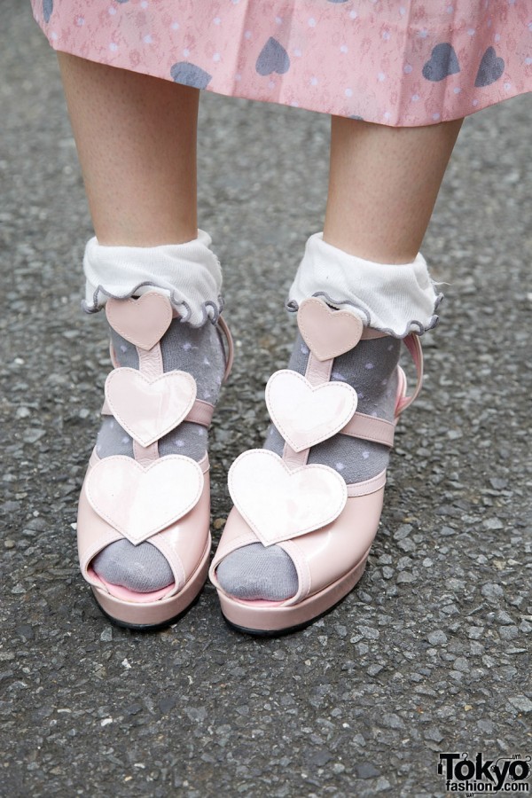 Pink Milk shoes decorated with hearts