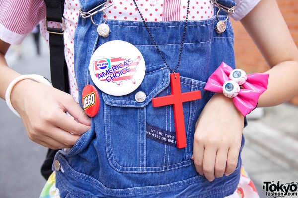 Buttons and red cross w/ pink bow & eyeball bracelets