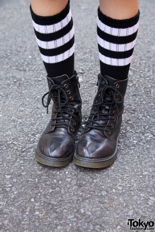 Striped soccer socks & work boots