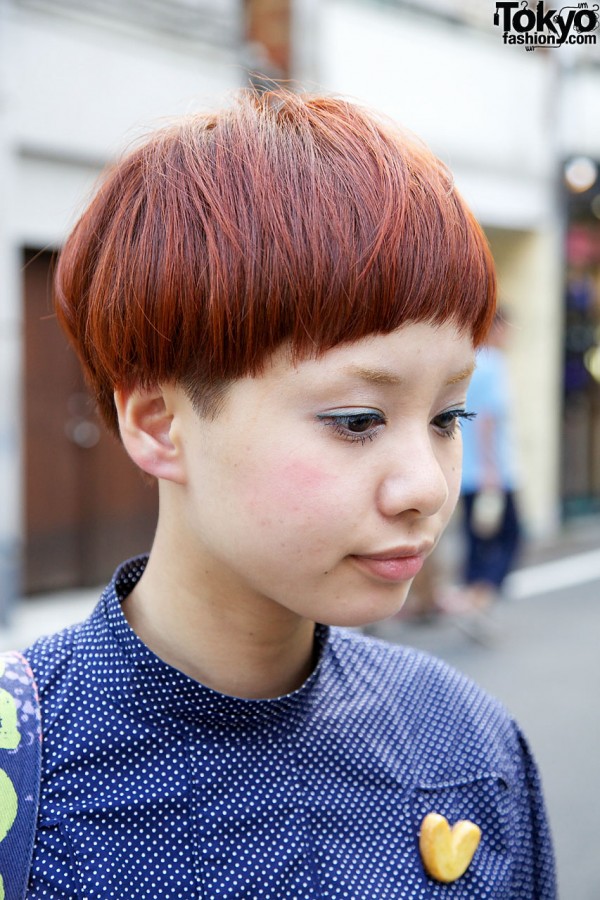 Japanese girl's red bob haircut