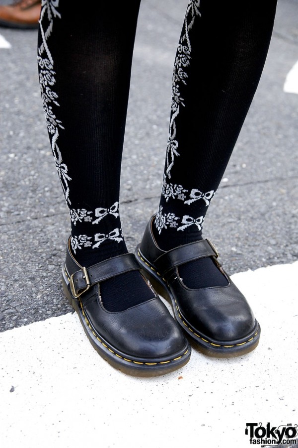 Decorated tights & Dr. Martens Mary Jane shoes