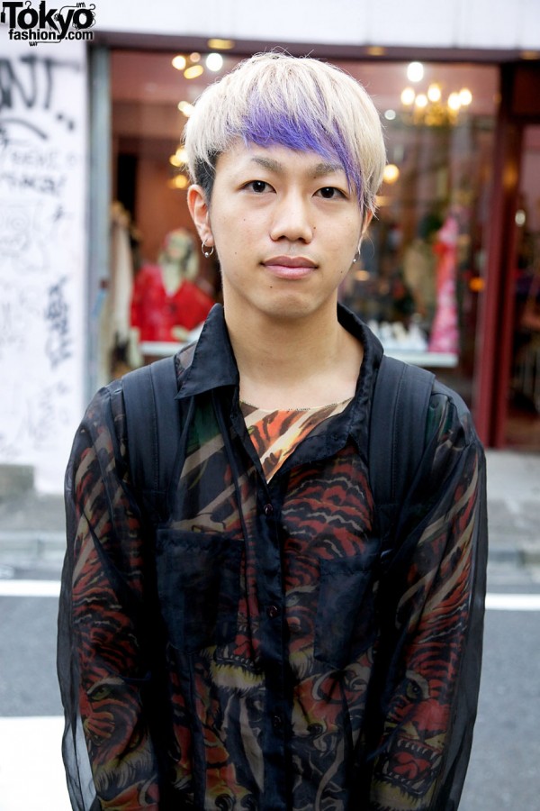 Boy sheer black shirt over Dog tiger print top