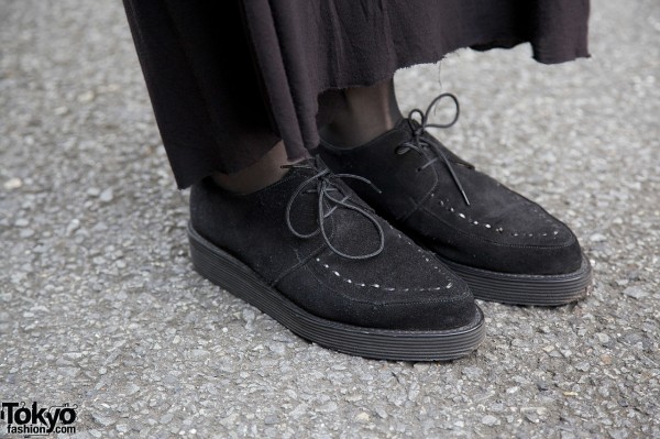 Black suede shoes & maxi skirt