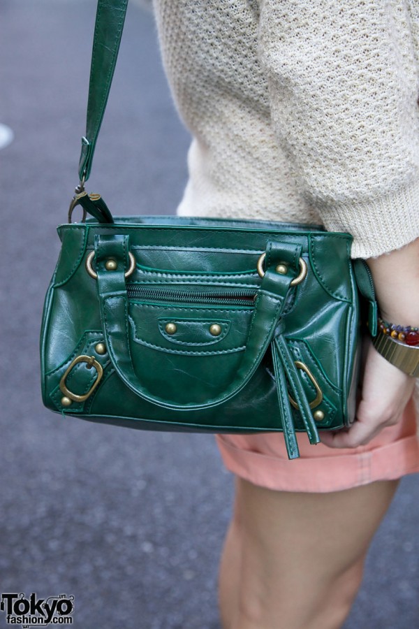 Green leather shoulder bag