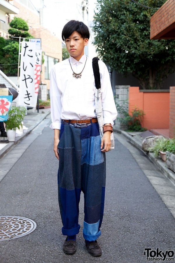 Harajuku Guy’s Fabrics Interseason Patchwork Pants & Wing Collar Dress Shirt
