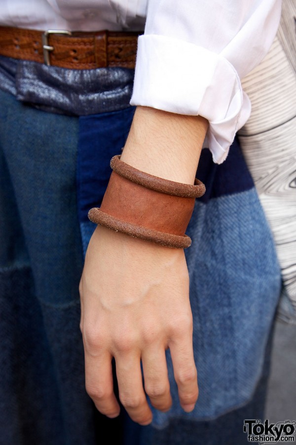 Wide leather wristband in Harajuku