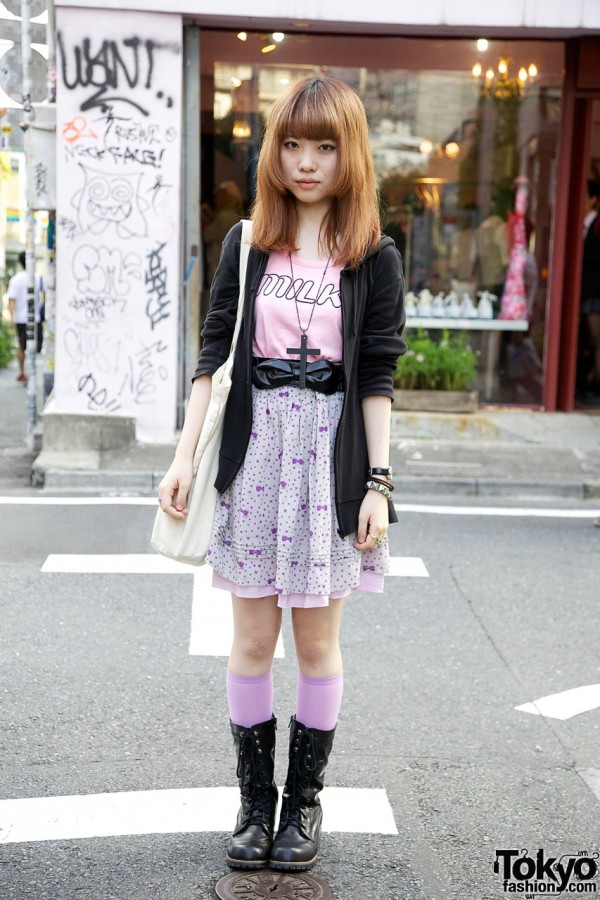Harajuku Girl’s Milk Tank, Uniqlo Hoodie & World Wide Love Skirt