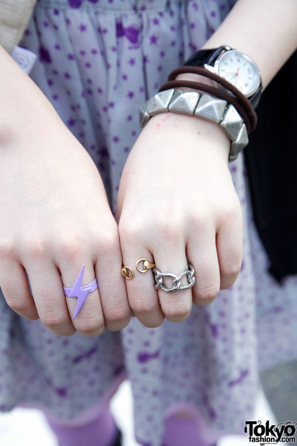 Metal rings & studded wristband in Harajuku