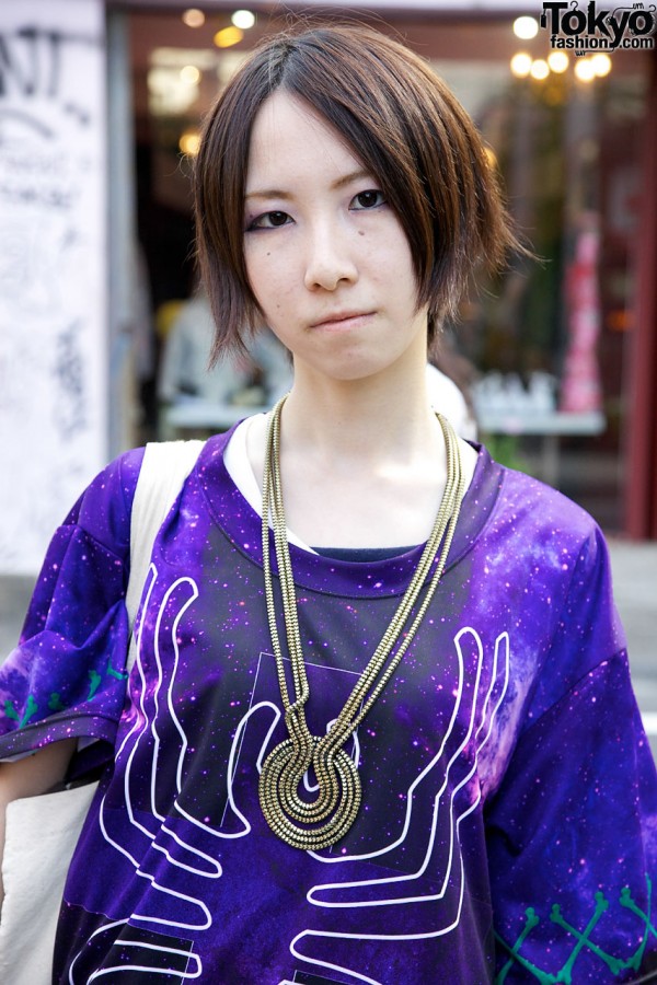 H>Fractal dress & silver necklace in Harajuku