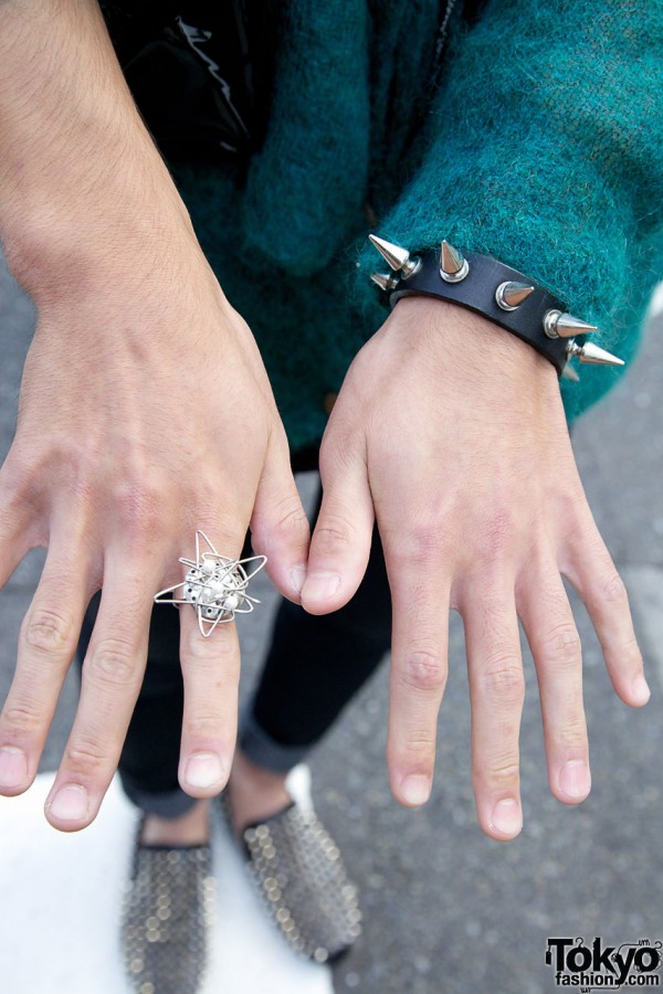 Spiked wristband & wire ring in Harajuku