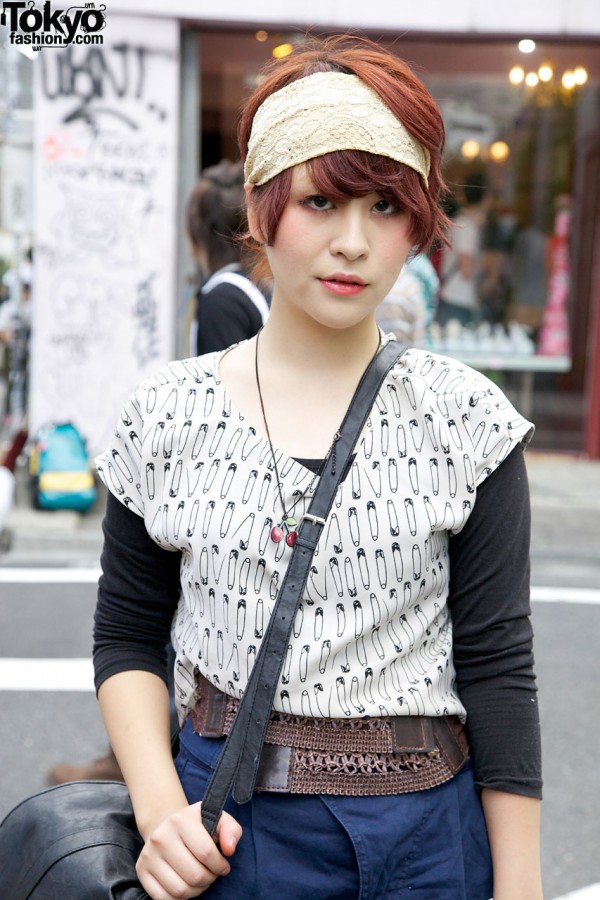 H&M top with safety pin print in Harajuku