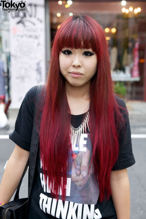 Harajuku girl with long magenta hair