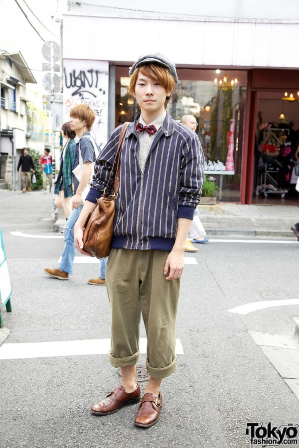 Japanese Guy’s Retro Jacket, Cap, Bow Tie & DoLuKE Bag