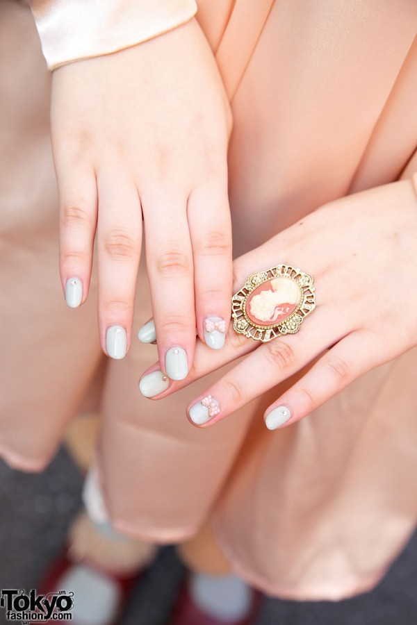 Cameo ring & embellished nails in Harajuku