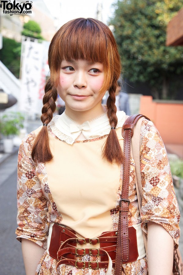 Braids & vintage dress in Harajuku