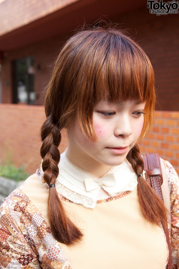 Auburn braided hair in Harajuku