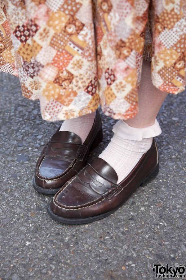 Penny loafers & lace-trimmed socks in Harajuku