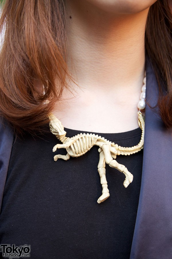 Dinosaur skeleton necklace in Harajuku