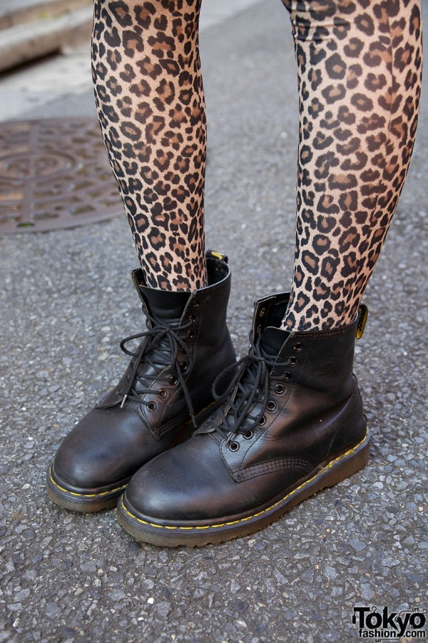 Cheetah print tights & Dr. Martens boots in Harajuku
