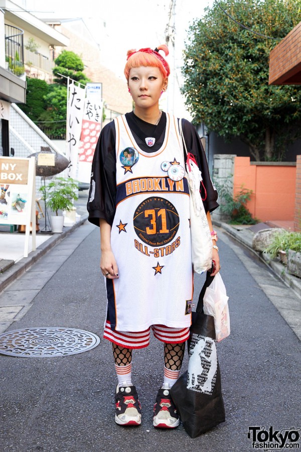 Girl’s Peach Hair, All Stars Shirt, Adidas Shorts & Reebok Sneakers