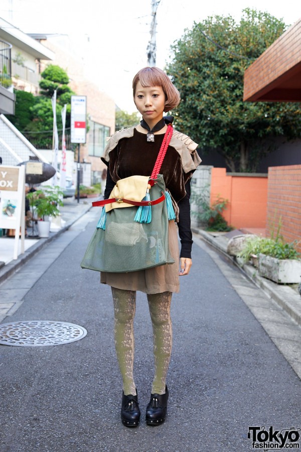 Harajuku Girl’s Sister Tights, Toga Velvet Dress & Banzai Mesh Bag