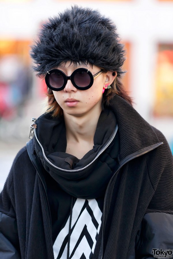 Black Furry Hat on Harajuku Guy