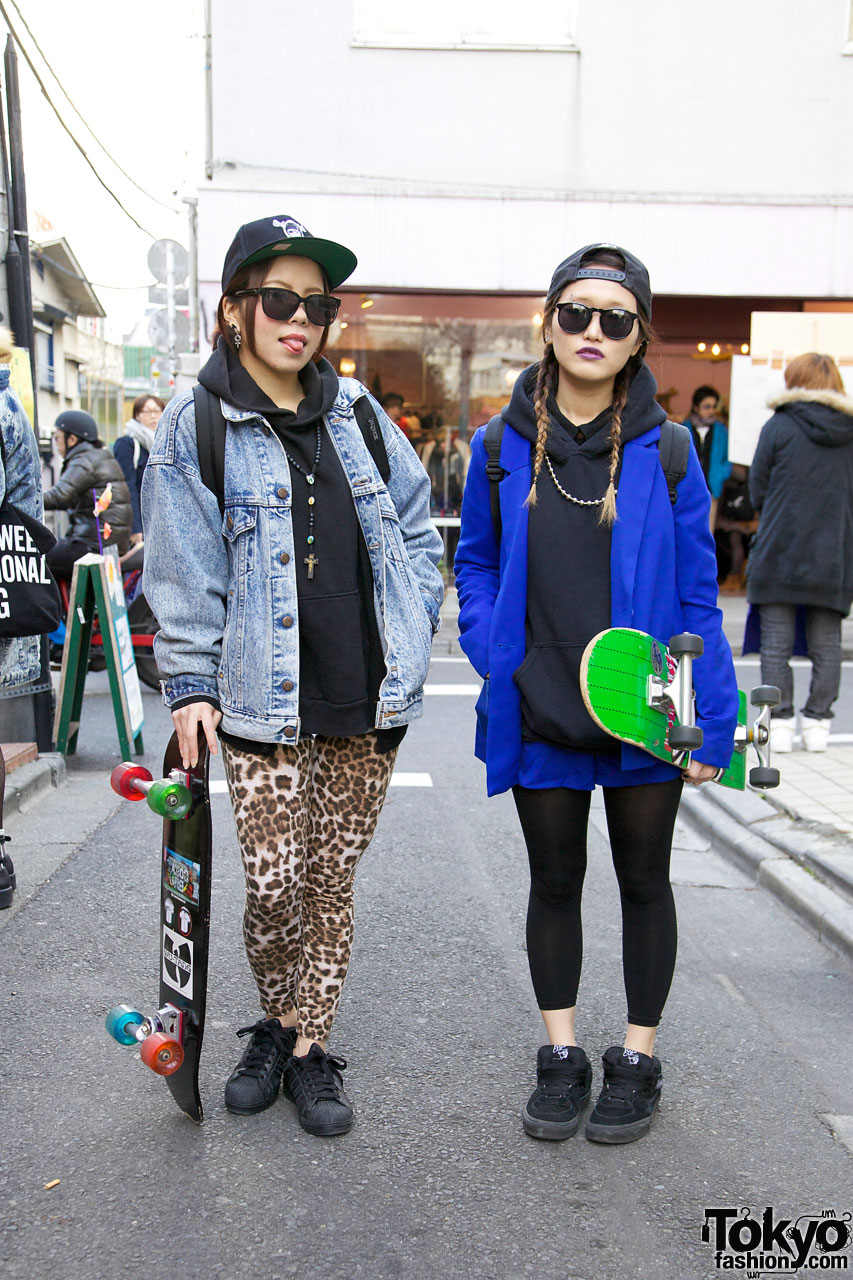 Harajuku Skateboard Girls In Adidas Superstar 2 Vans Sneakers