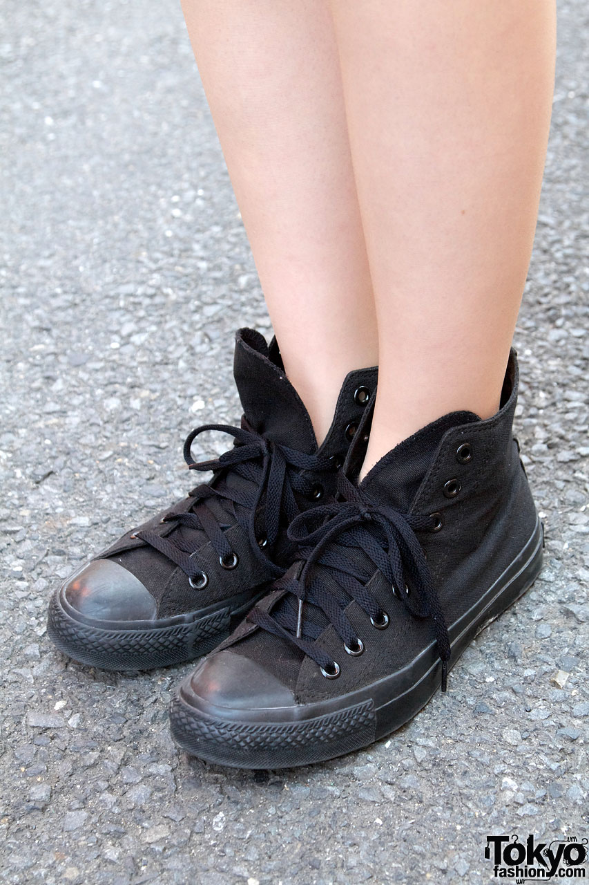black ankle high converse