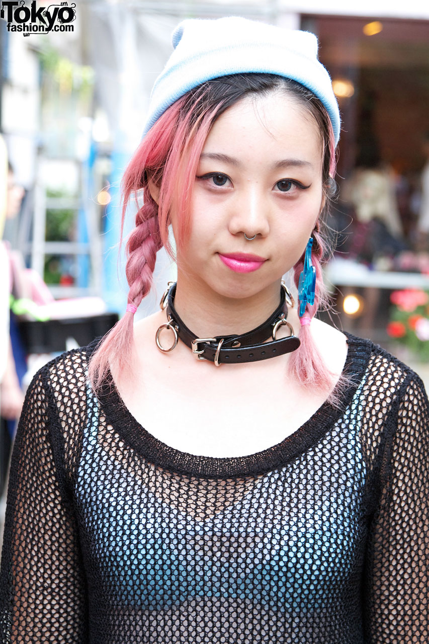 Pink braids, nose ring &amp; dog collar choker - TK-2012-05-19-010-002-Harajuku
