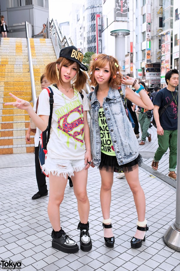Shibuya Rock Girls w/ Creepers, Cutoffs, Tulle Skirt & Twintails