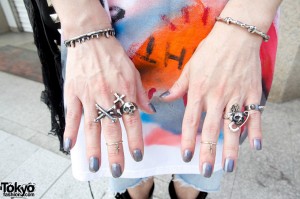Silver Skull & Cross Alice Black Rings
