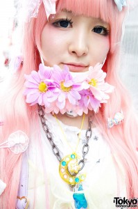 Kawaii Flower Mask in Harajuku