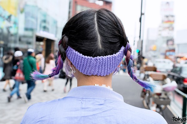 pink and blue hair braids