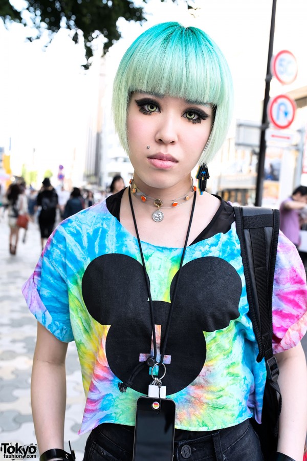 Miho With Green Hair in Harajuku