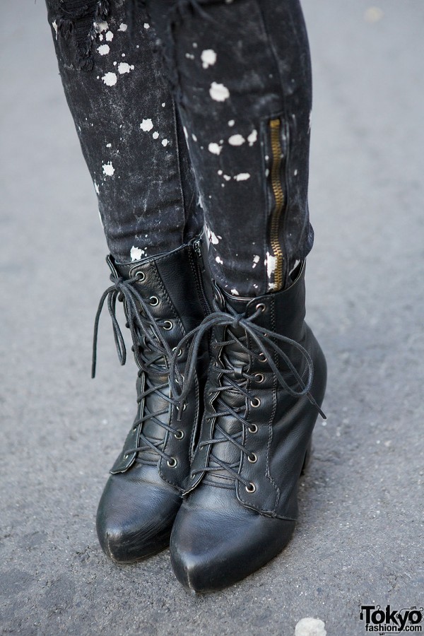 Lace-up Boots & Ripped Jeans
