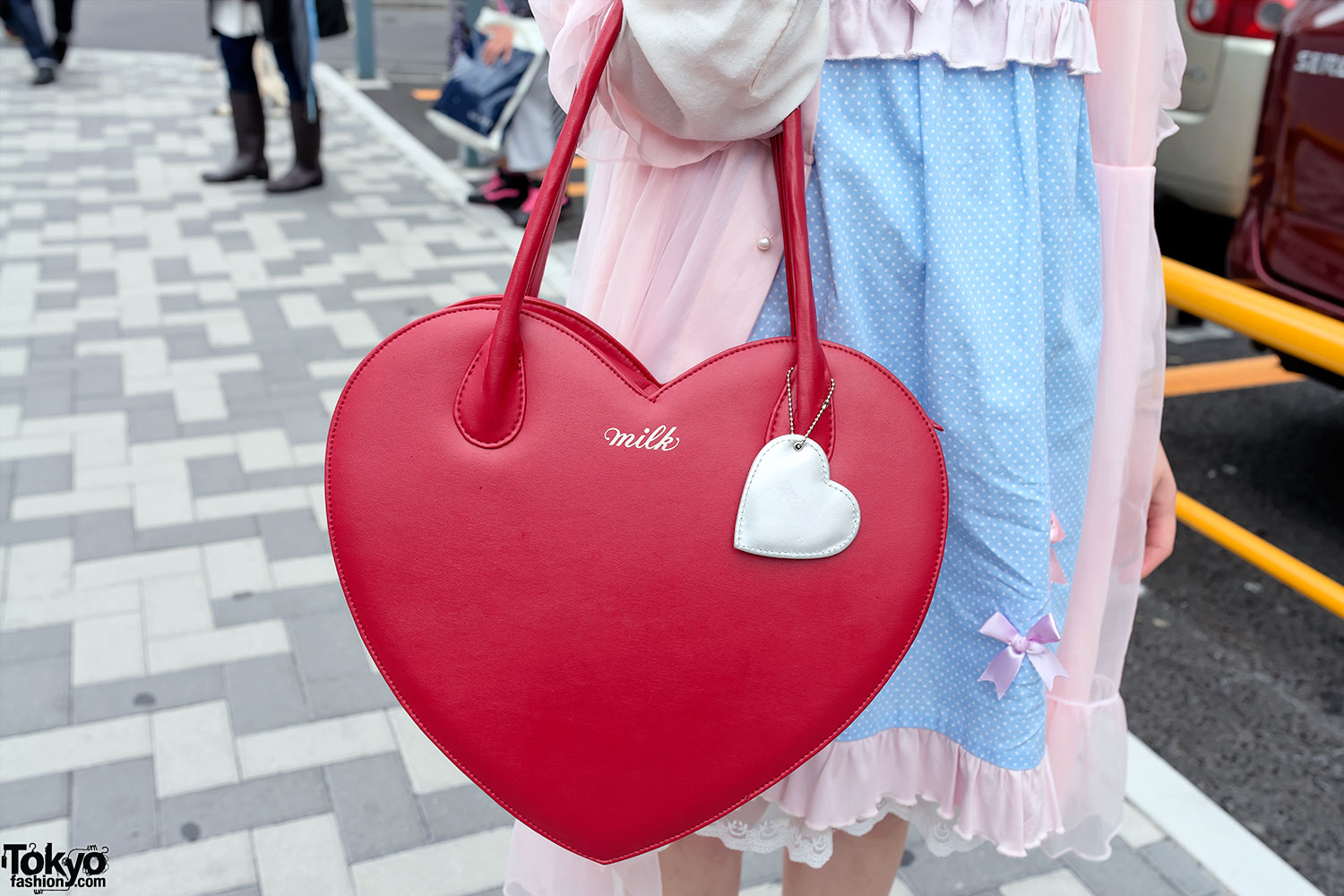 Kinji Sheer Coat, Nile Perch Dress & Milk Heart Bag in Harajuku